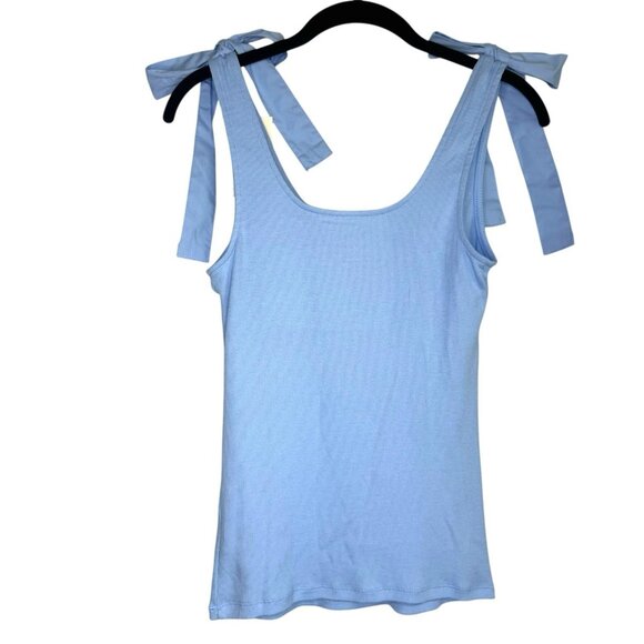 A New Day Ribbed Tank Top Tie Strap Sleeveless Casual Top Blue Size Medium - Picture 3 of 4